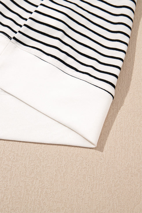 Striped V Neck Contrast Cuff Top And Drawstring Short Lounge Set